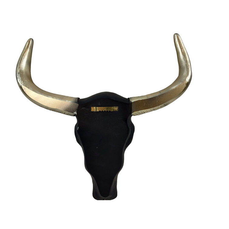 Southwestern Jet Black Ornate Carved Scroll Longhorn Cow Bull Skull & Gold  Horn Hanging Wall Décor